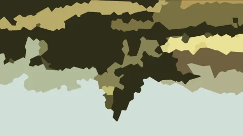 Abstrakte Komposition aus unregelmäßigen, gezackten Flächen in Oliv, Khaki und Dunkelgrün, unten in blassem Salbeigrün.