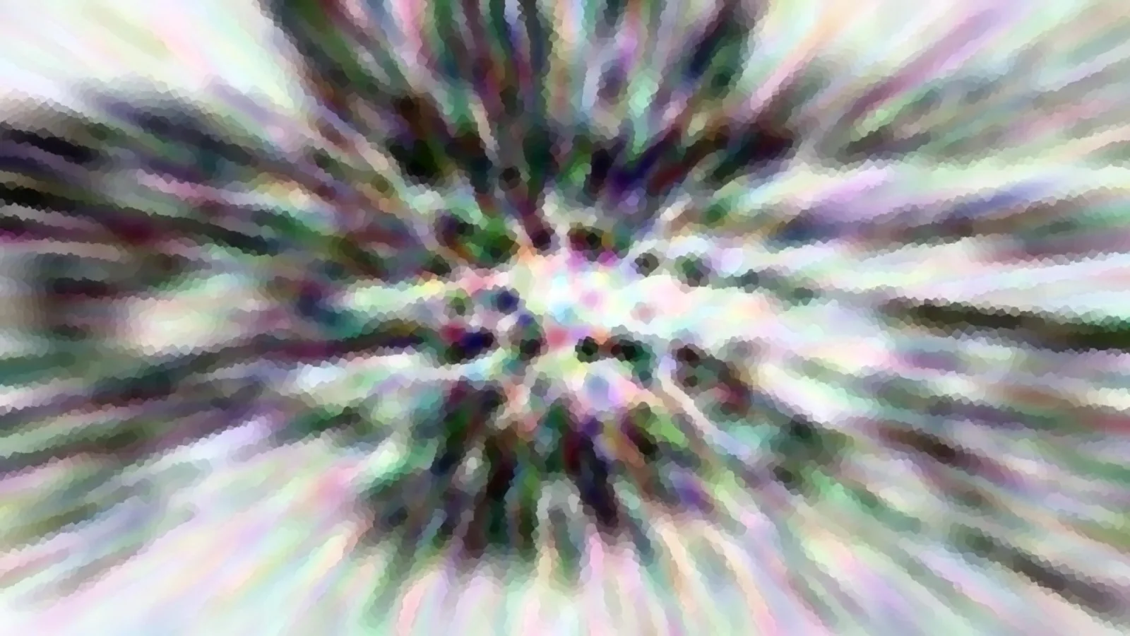 Abstraktes Bild mit bunten, verwischten Streifen, die von einem dunklen Punktmuster in der Mitte radial nach außen laufen.