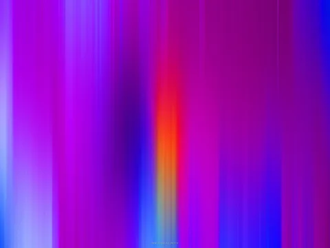 Vertikale Streifen in Lila, Magenta und Blau, in der Mitte ein orange-roter Lichtstrahl.