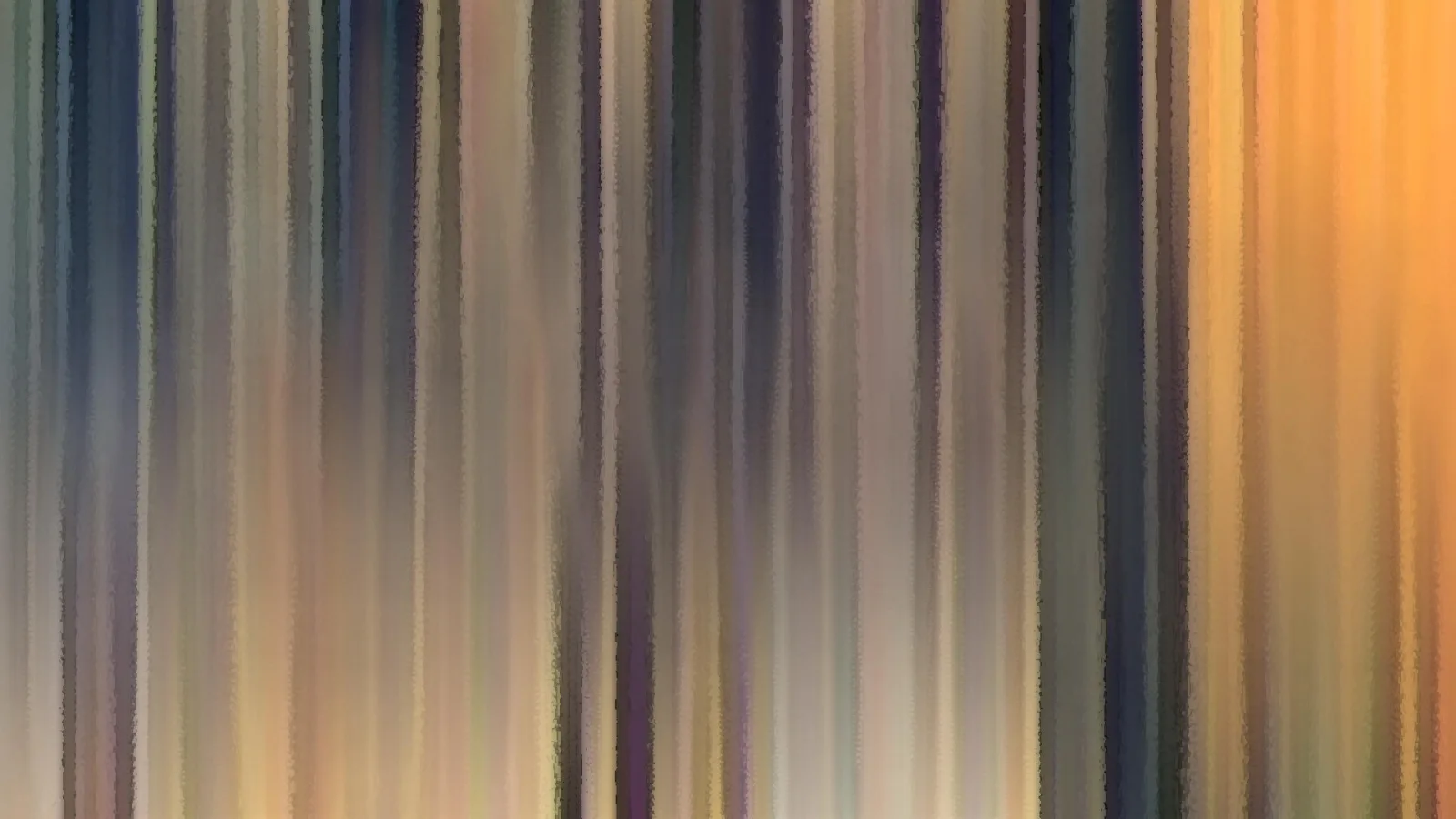 Abstrakte Komposition aus senkrechten, weich verlaufenden Streifen in Grau, Blau, Beige und Ocker, rechts ein warmer orangefarbener Bereich.