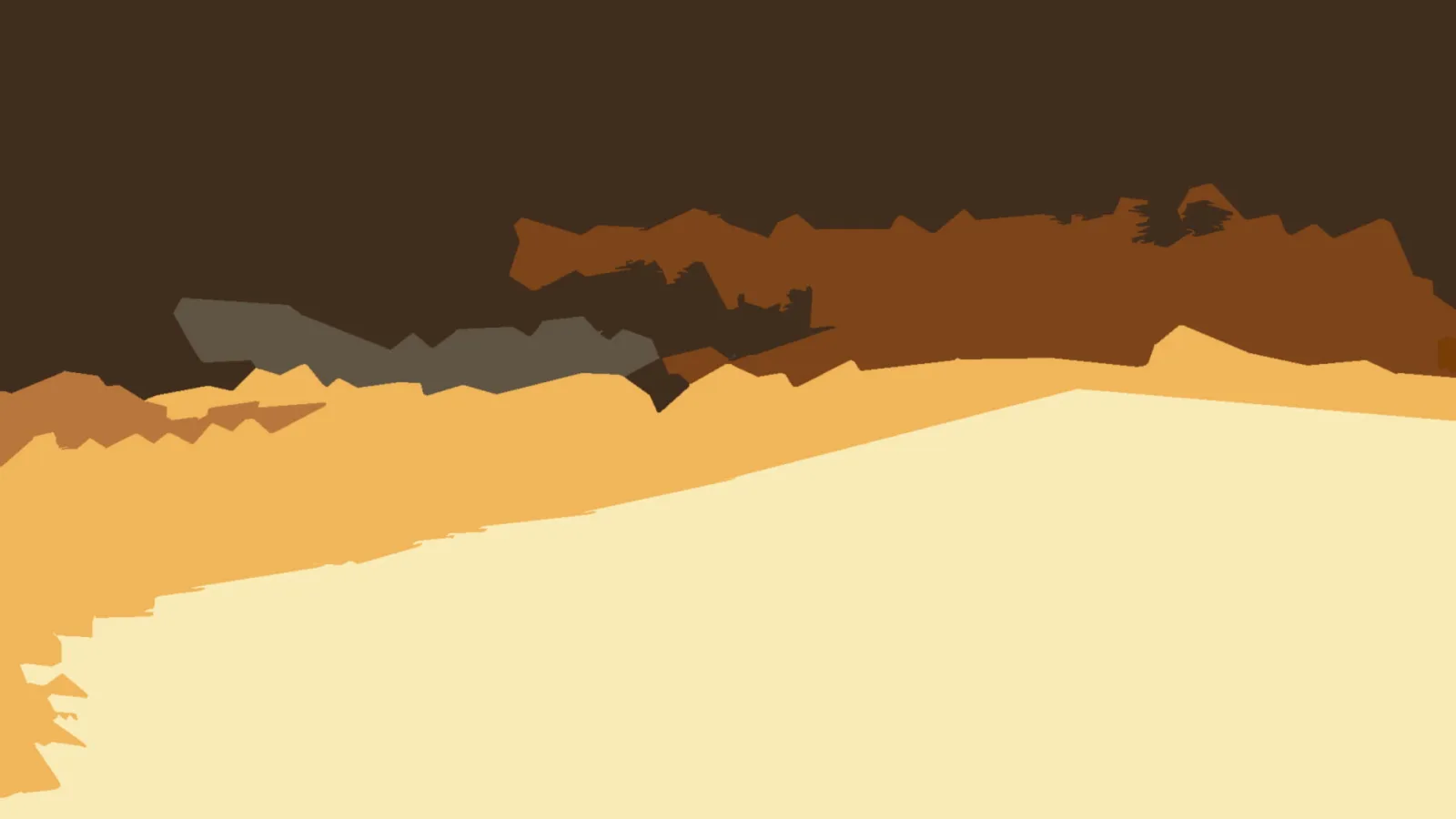 Abstrakte Landschaft aus flachen braunen und beigen Flächen, oben dunkel, unten helle Dünenkämme.