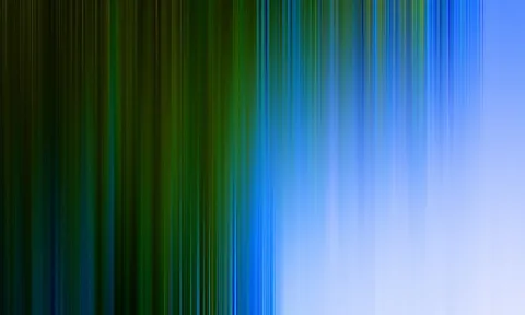 Abstrakte Fläche aus vertikalen, verwischten Streifen: links dunkles Grün, in der Mitte leuchtendes Blau, rechts ein verblassendes Hellblau bis Weiß.