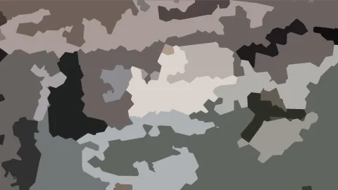 Abstraktes Muster aus unregelmäßigen Flächen in Grau, Beige, Anthrazit und Salbeigrün, dicht aneinandergesetzt wie eine Tarnfarbe.