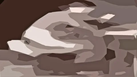 Abstrakte Komposition aus flachen, facettierten Formen in Braun, Beige und Weiß.