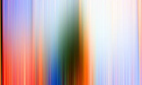 Abstrakte vertikale Schlieren in Blau, Orange, Rot und Grün, die sich von oben nach unten ziehen und in der Mitte dunkel verlaufen.