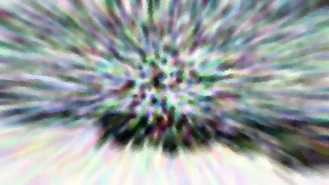Abstraktes Bild mit radialer Struktur aus pastellfarbenen Streifen, die von einem dunkleren Zentrum nach außen strahlen.