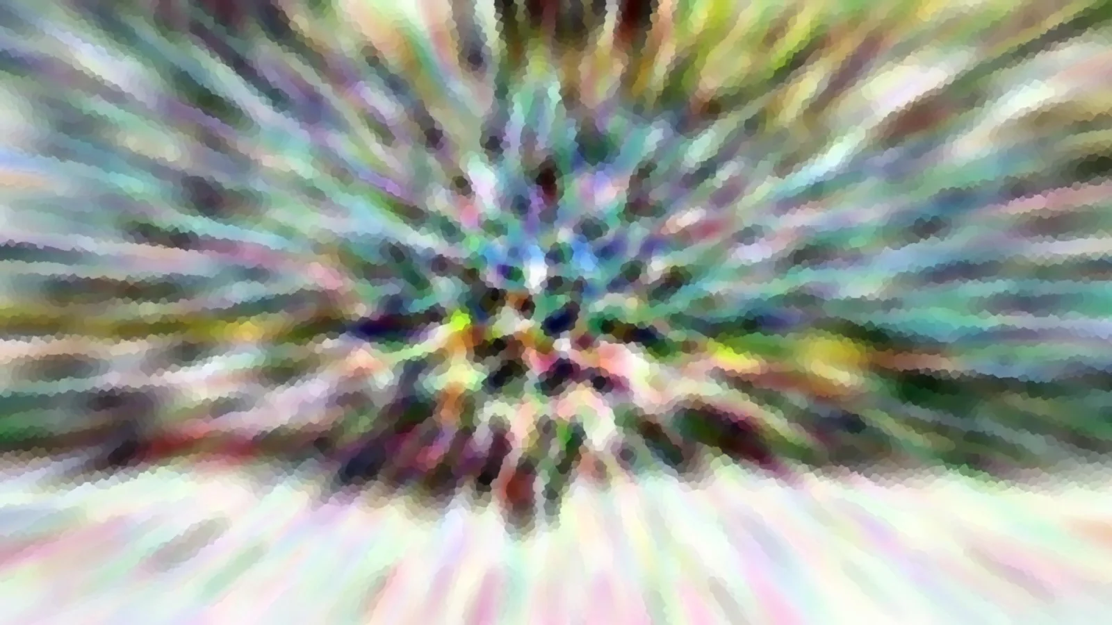 Abstrakte, bunte Radialstruktur aus verwischten Pixelflächen in Grün, Rosa und Weiß.