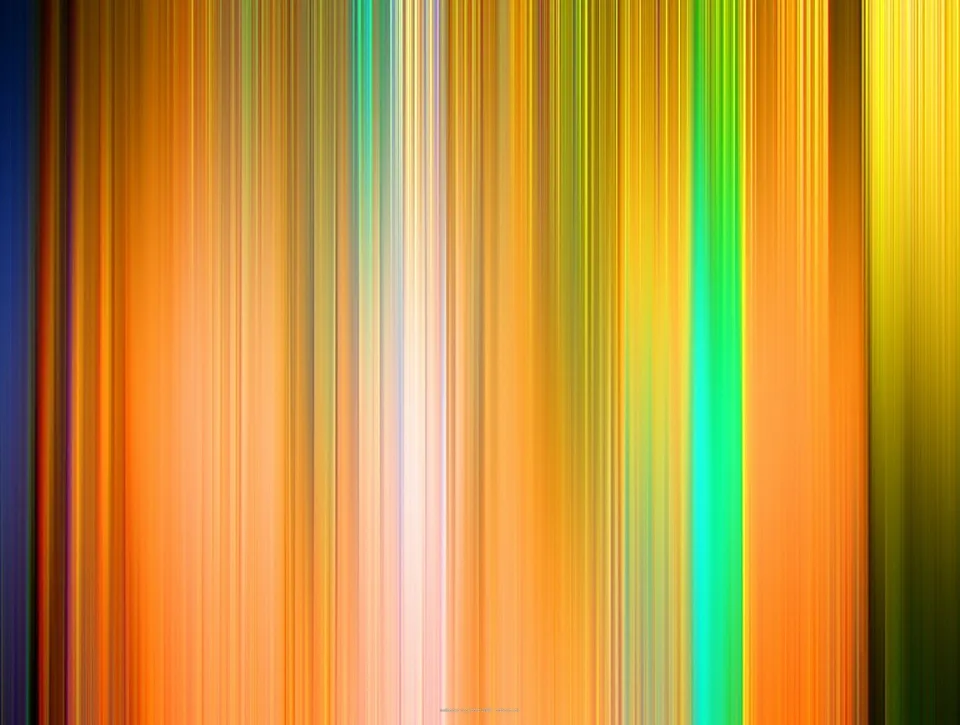 Abstraktes Muster aus vertikalen, unscharfen Streifen in Orange, Gelb, Grün und Blau, die von hell in der Mitte zu dunkel an den Rändern verlaufen.