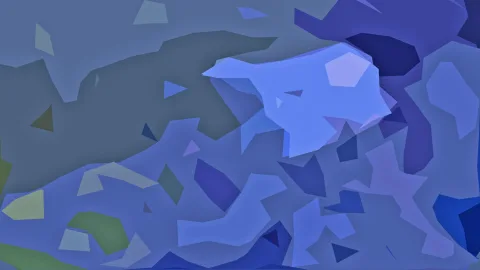 Abstraktes Bild aus unregelmäßigen, flächigen Formen in Blau-, Grau- und Grüntönen, dazwischen einzelne helle und dunkle Akzente.
