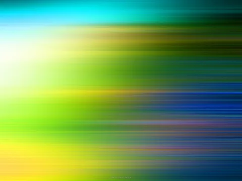 Abstrakte horizontale Streifen in Cyan, Grün, Gelb und Blau, nach links heller werdend und in weichen Verläufen verwischt.