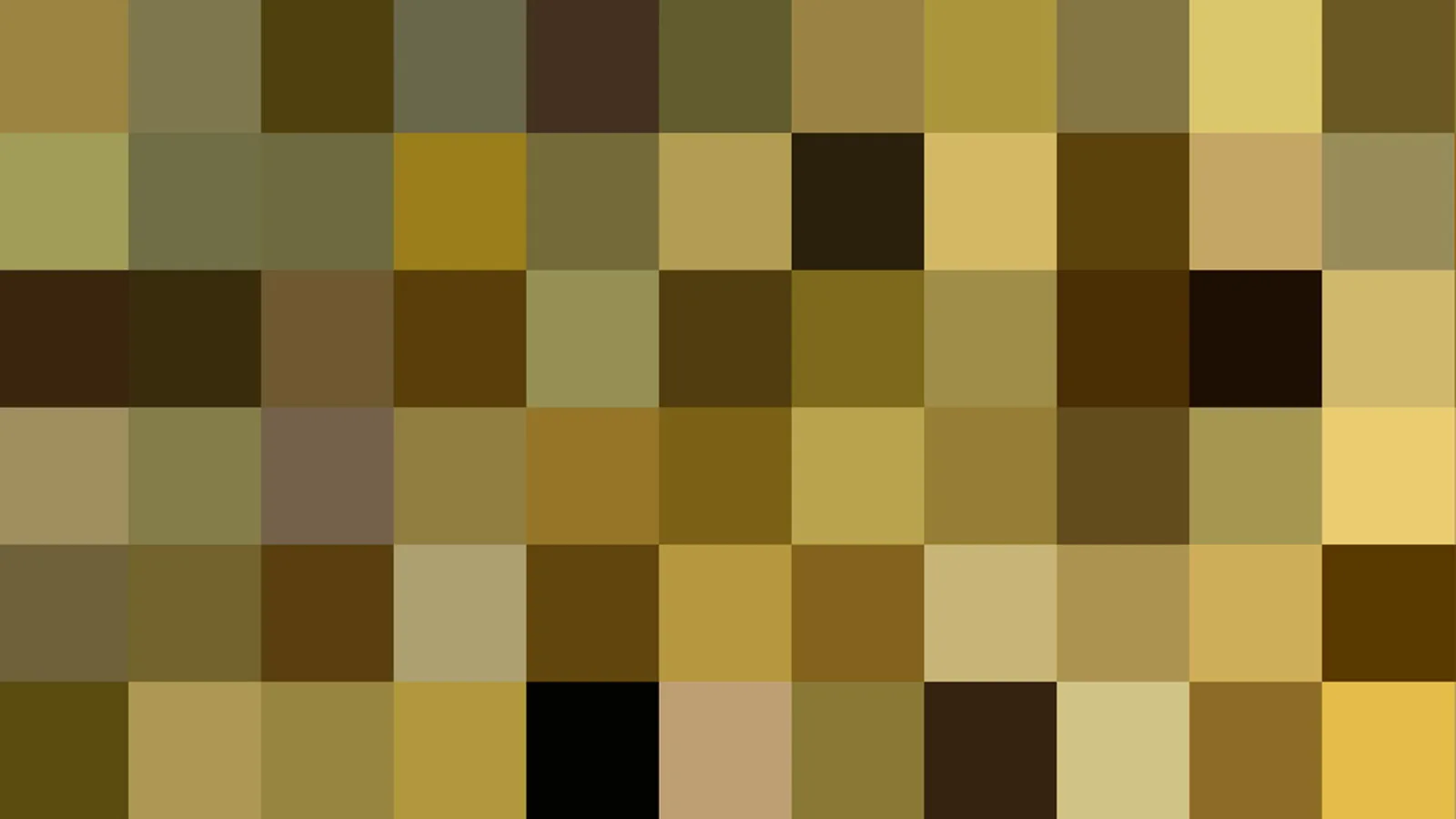 Abstraktes Mosaik aus quadratischen Pixeln in Oliv-, Ocker- und Brauntönen, gleichmäßig angeordnet, mit wenigen helleren Gelbflächen.