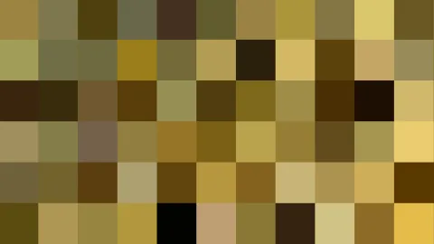 Abstraktes Mosaik aus quadratischen Pixeln in Oliv-, Ocker- und Brauntönen, gleichmäßig angeordnet, mit wenigen helleren Gelbflächen.