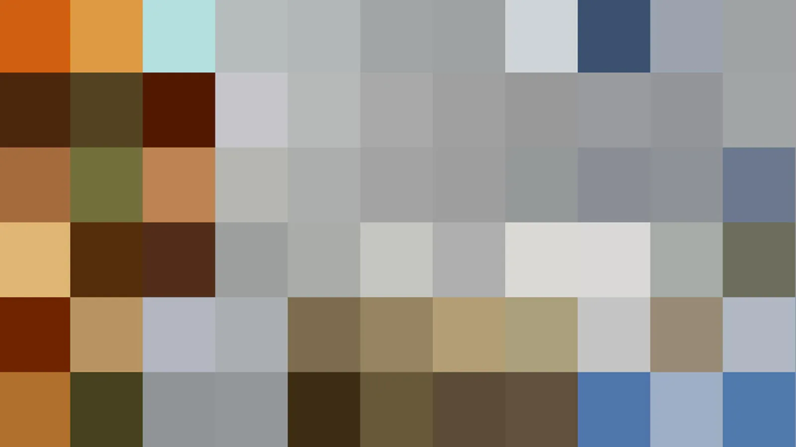 Abstraktes Raster aus quadratischen Farbfeldern in Grau, Braun, Orange, Blau und Beige