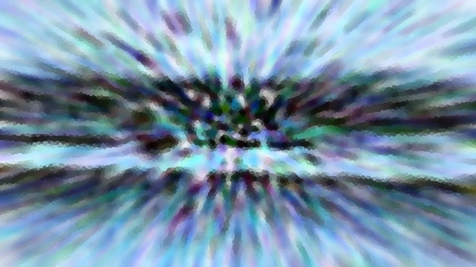 Abstrakte Komposition aus blauen, türkisen und violetten Streifen, die von einem dunklen Zentrum radial nach außen strahlen.