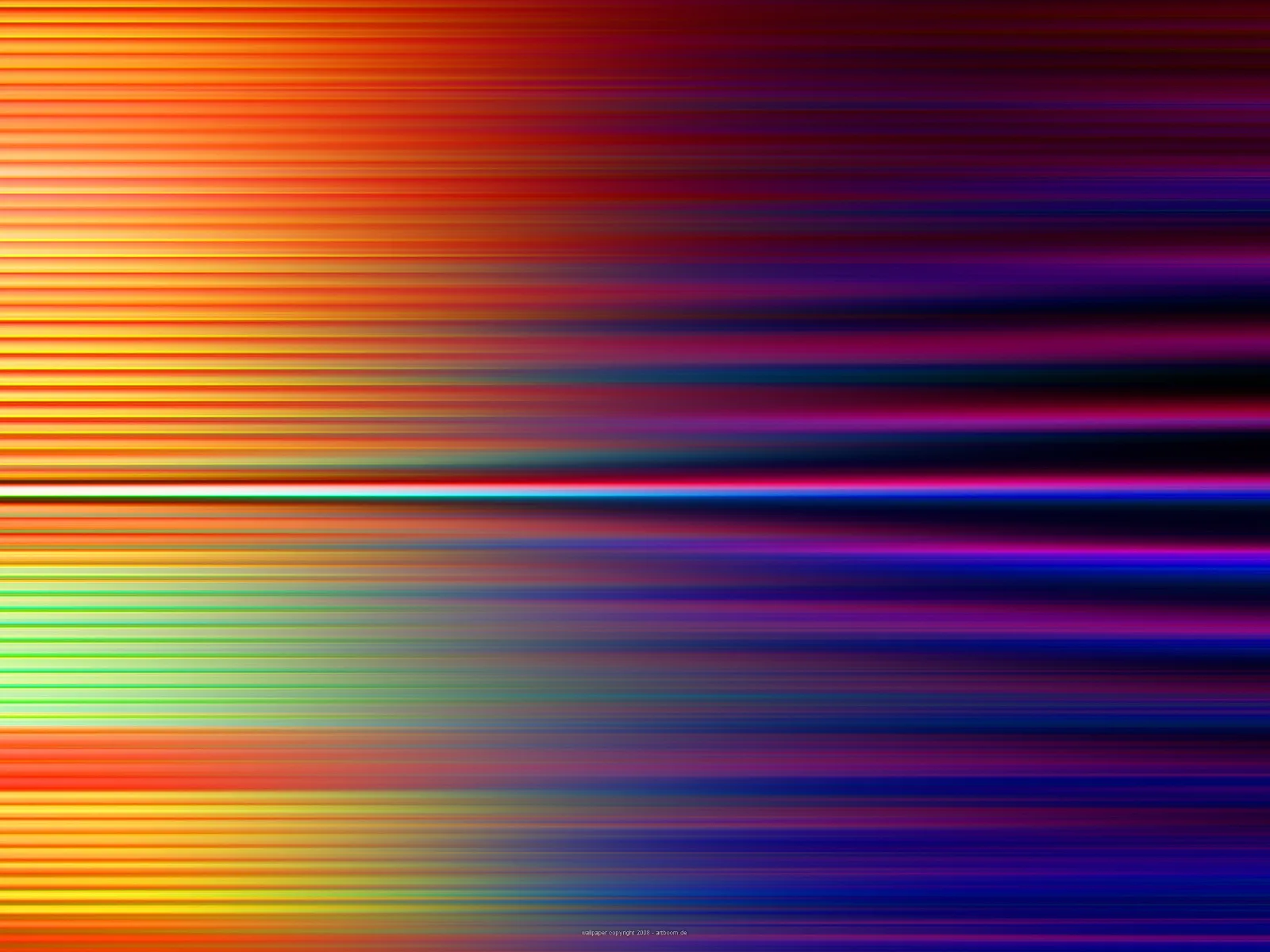 Abstraktes Bild aus horizontalen, verwischten Linien in Orange, Rot, Grün und Blau, die von links nach rechts ausfransen und dunkler werden.