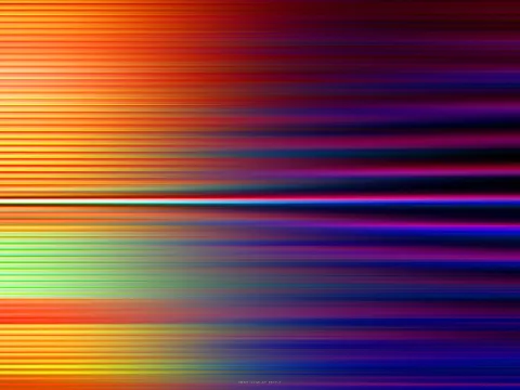 Abstraktes Bild aus horizontalen, verwischten Linien in Orange, Rot, Grün und Blau, die von links nach rechts ausfransen und dunkler werden.