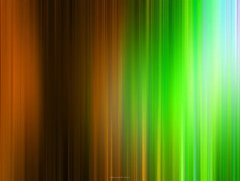 Abstraktes Bild mit senkrechten, weich verlaufenden Streifen in Orange, Braun, Grün und Hellblau, rechts am hellsten.