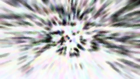 Abstrakte Komposition mit radialer Unschärfe in Pastelltönen, dunkle Flecken bündeln sich in der Bildmitte und verlaufen strahlenförmig nach außen.
