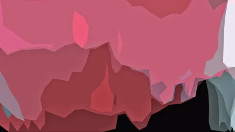Abstrakte Komposition aus kantigen rosa, roten und grauen Flächen, rechts ein heller Streifen, unten schwarzer Bereich.