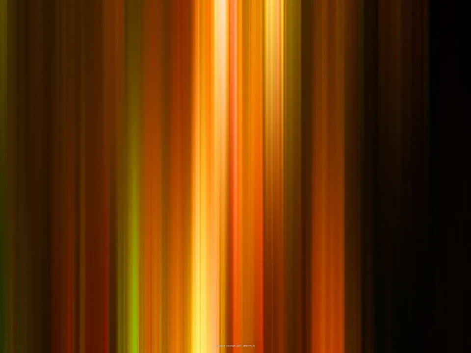 Abstrakte vertikale Streifen in Orange, Gold und Dunkelrot auf schwarzem Grund, im Zentrum ein helles gelbweißes Band, nach rechts verdunkelnd.