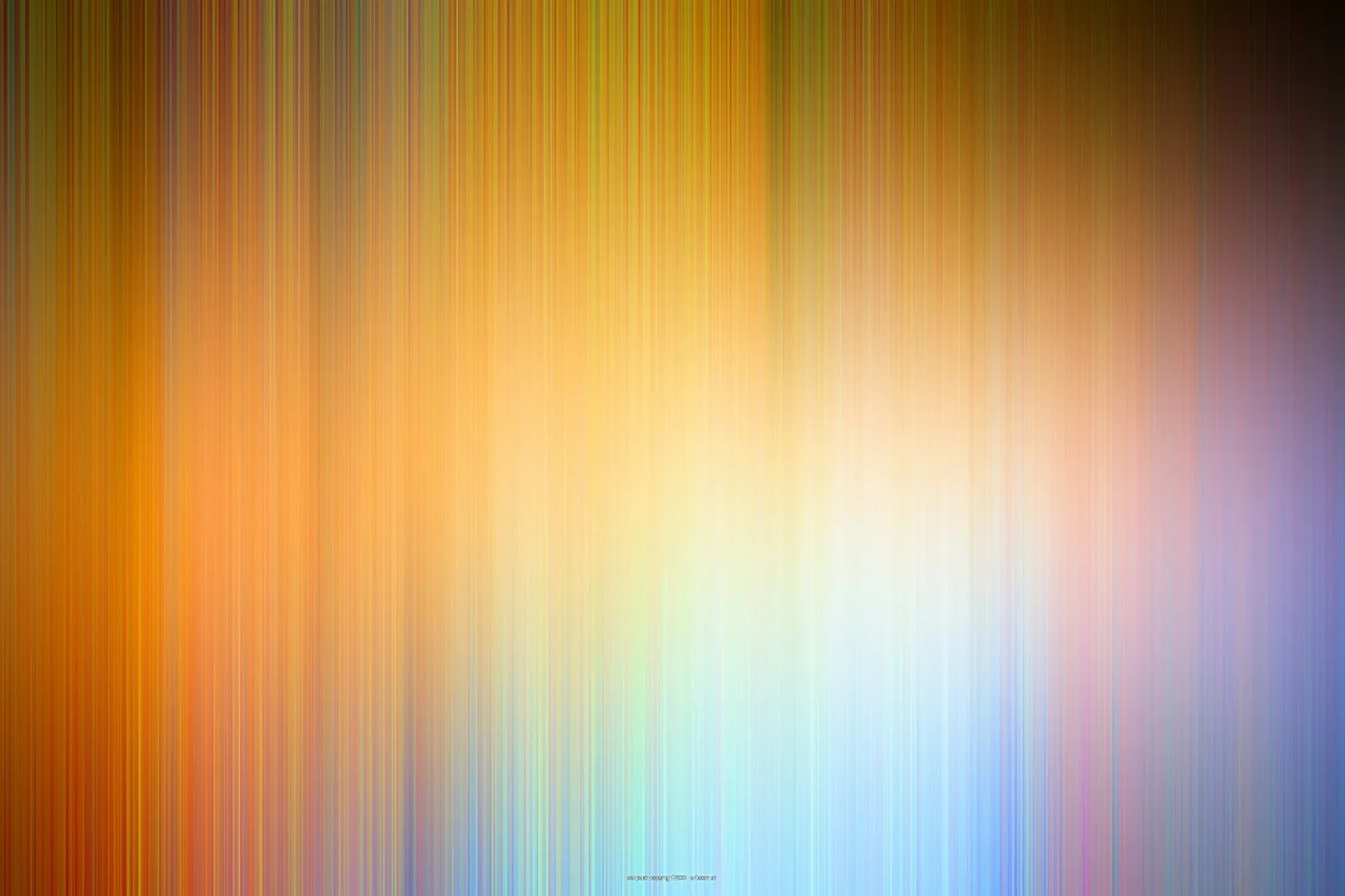 Abstrakte Komposition aus senkrechten, bunten Streifen, die von warmem Orange und Gelb in der Mitte zu hellem Blau und Violett rechts und unten übergehen; oben rechts ist der Verlauf dunkel.