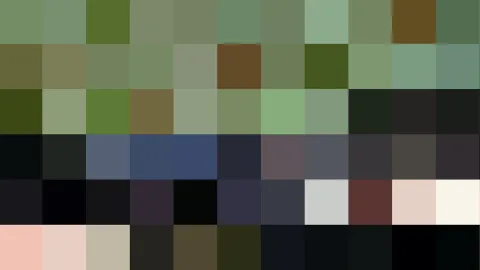 Raster aus 60 quadratischen Farbfeldern in Grün, Dunkelblau, Schwarz, Beige und Rosa.