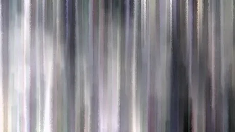 Abstrakte Komposition aus vertikalen, verwischten Streifen in Grau, Lavendel und Weiß.