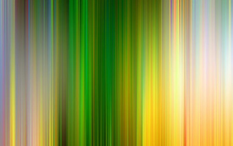 Abstrakte Komposition aus vertikalen, verwischten Farbstreifen in Grün, Gelb, Orange und Hellblau, die von links nach rechts ineinander übergehen.