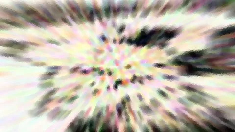 Verwischte, radial von der Mitte nach außen laufende Streifen in Pastellfarben mit dunklen Flecken im Zentrum