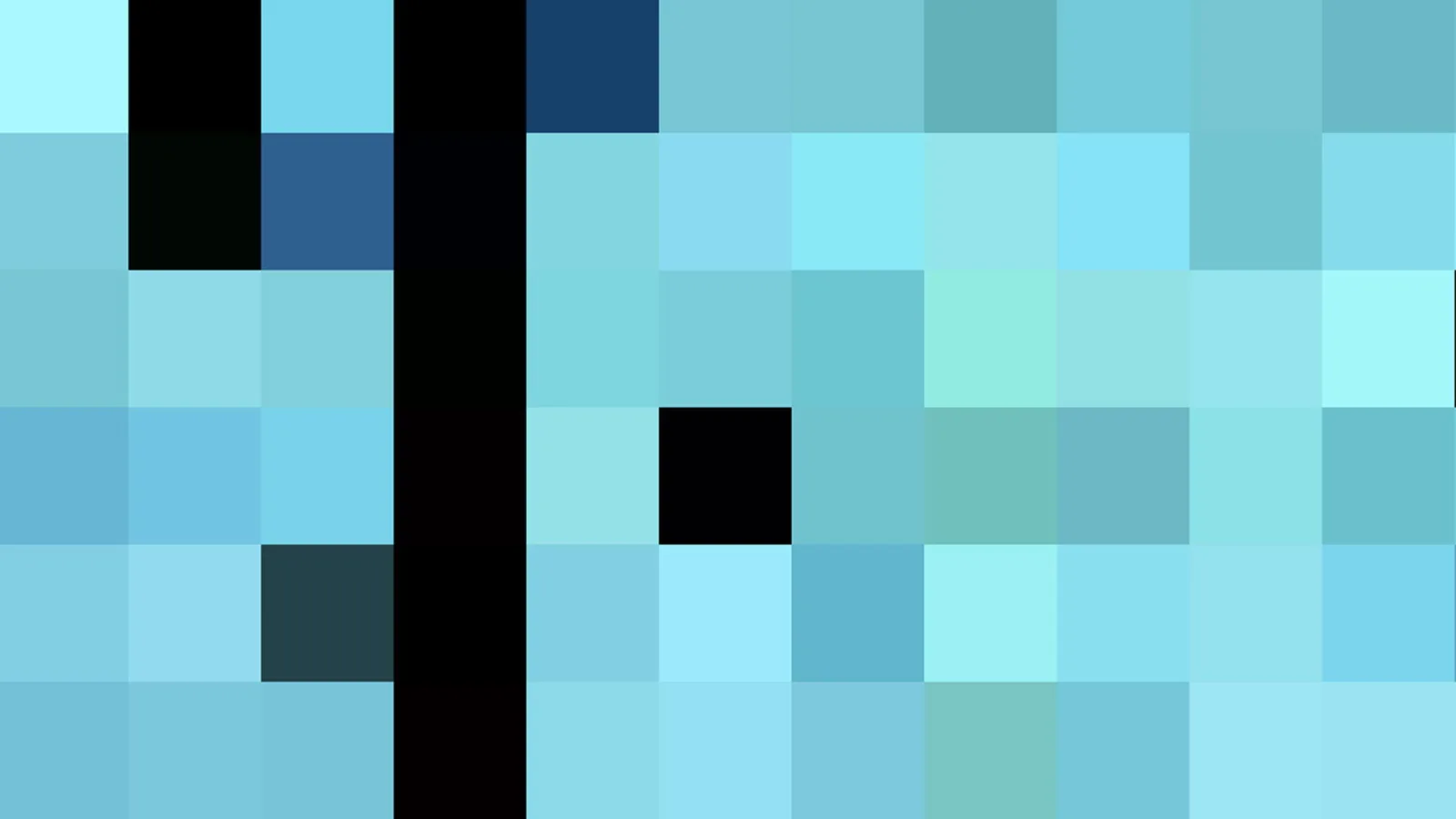 Grobes Raster aus blauen, türkisen und dunkelblauen quadratischen Pixeln, in der Bildmitte links eine senkrechte schwarze Spalte.
