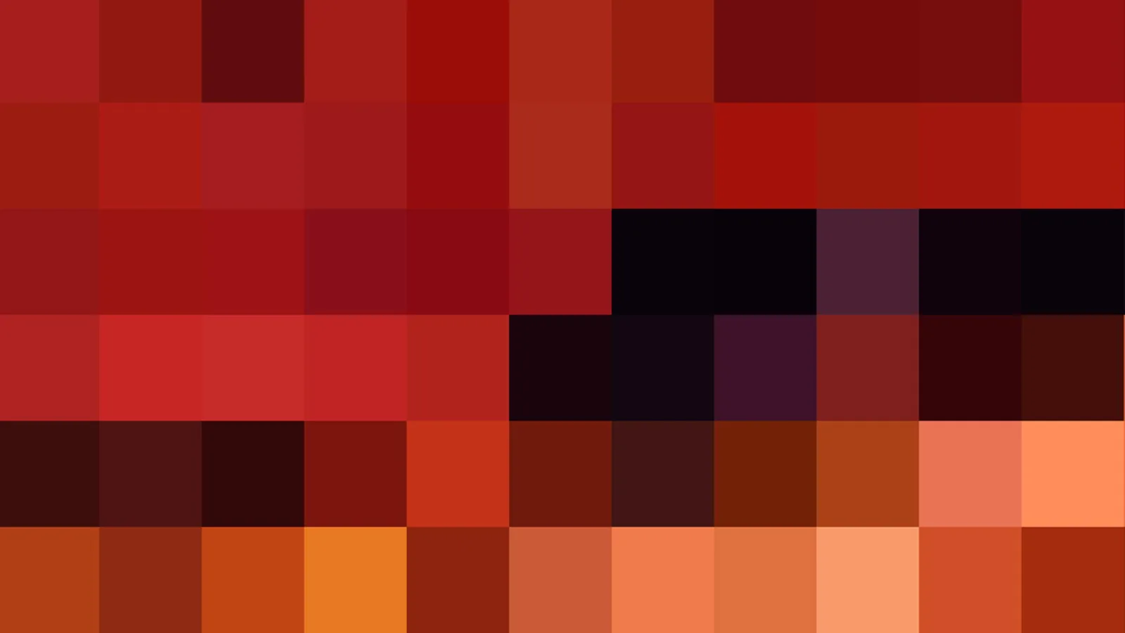 Raster aus quadratischen Farbfeldern in Weinrot, Ziegelrot, Orange und fast Schwarz, unten hell, in der Mitte dunkel.
