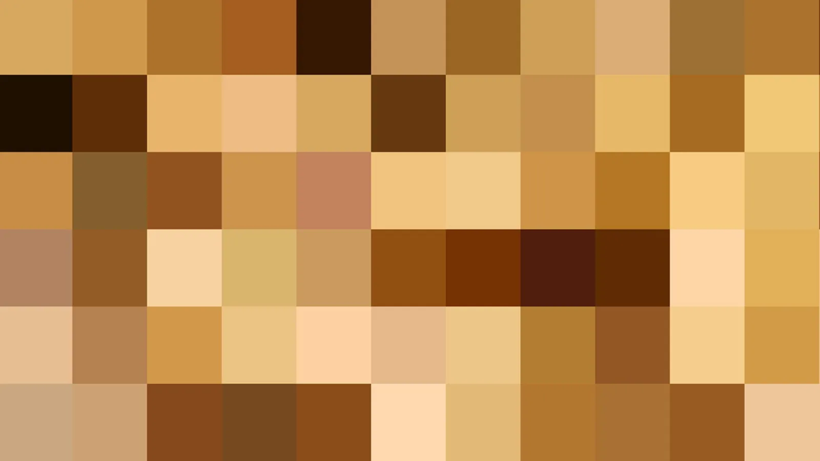 Quadratisches Pixelmosaik aus Braun-, Ocker- und Beigetönen in sechs Zeilen, von dunklem Schokoladenbraun bis hellem Sandgelb.
