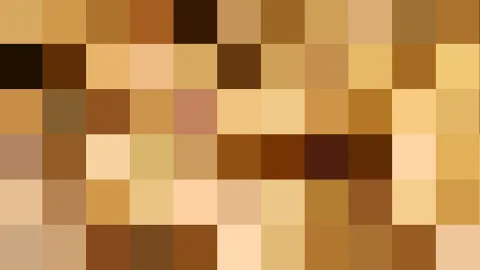 Quadratisches Pixelmosaik aus Braun-, Ocker- und Beigetönen in sechs Zeilen, von dunklem Schokoladenbraun bis hellem Sandgelb.