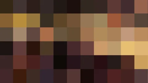 Abstraktes Mosaik aus quadratischen Feldern in Braun, Ocker, Rostrot und Gelb, ohne erkennbares Motiv.