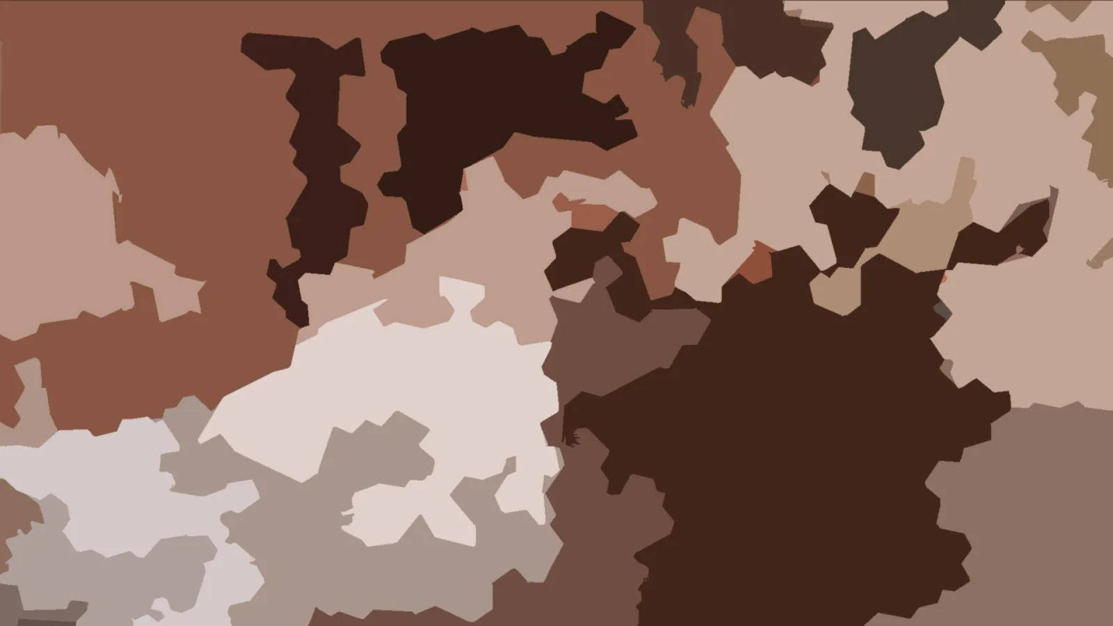 Abstraktes Muster aus unregelmäßigen Flächen in Braun, Beige, Weiß und Grau, dicht nebeneinander angeordnet.