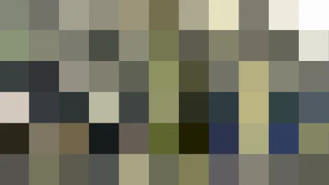 Mosaik aus quadratischen Pixelblöcken in gedämpften Grau-, Oliv- und Dunkeltönen, oben rechts heller.