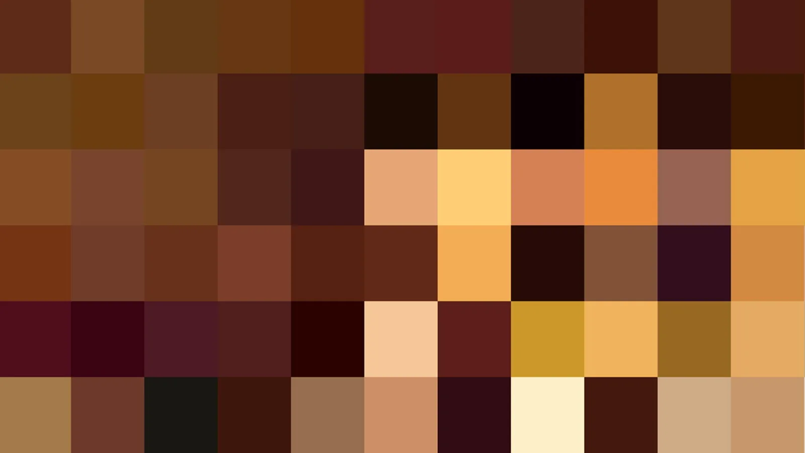 Mosaik aus quadratischen Pixelfeldern in Braun, Ocker und Gelb, durchsetzt mit einzelnen dunkelroten und fast schwarzen Feldern.