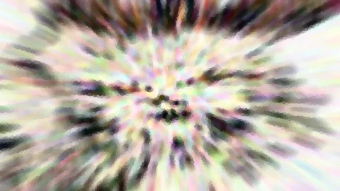 Abstraktes Bild mit verwischten Streifen in Pastellfarben, die radial von einem dunklen Zentrum nach außen laufen.