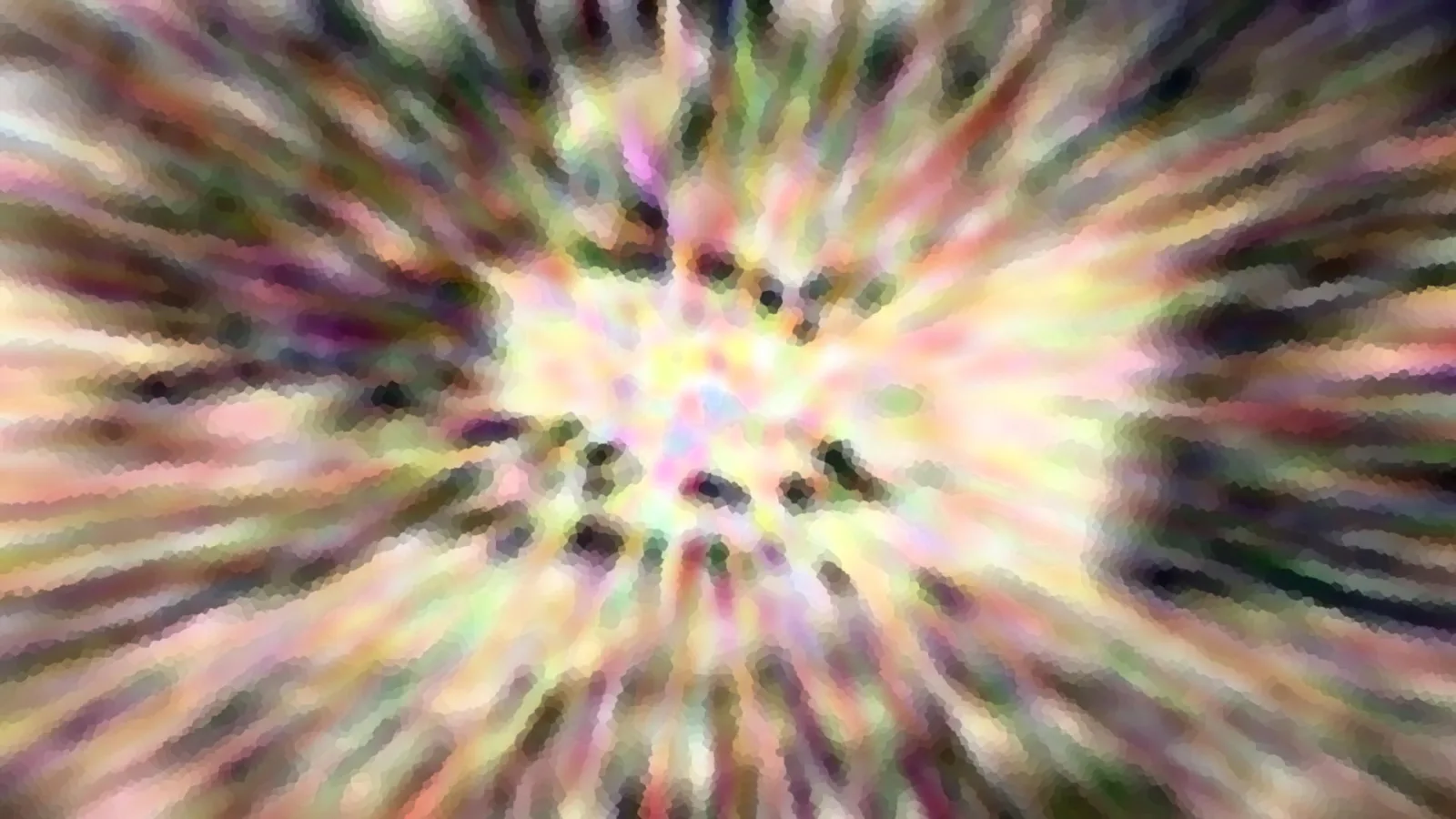 Abstrakte, unscharfe Komposition mit radial von der Mitte ausstrahlenden Streifen in Pastellfarben wie Rosa, Gelb, Grün und Violett.