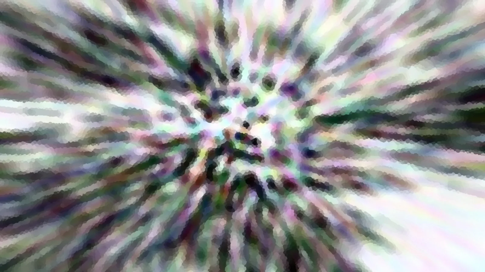 Abstrakte Komposition aus pastellfarbenen, radial von der Mitte ausgehenden Schlieren und Mosaikflecken