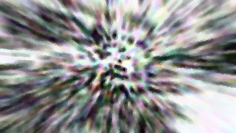 Abstrakte Komposition aus pastellfarbenen, radial von der Mitte ausgehenden Schlieren und Mosaikflecken