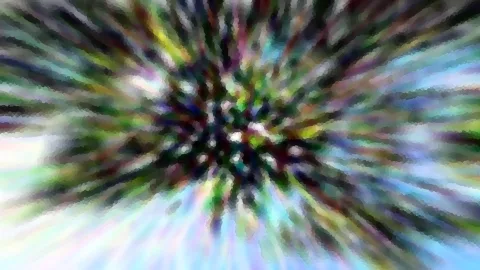 Abstrakte Komposition aus bunten, verwischten Schlieren, die radial von einer dunklen Mitte nach außen strahlen.