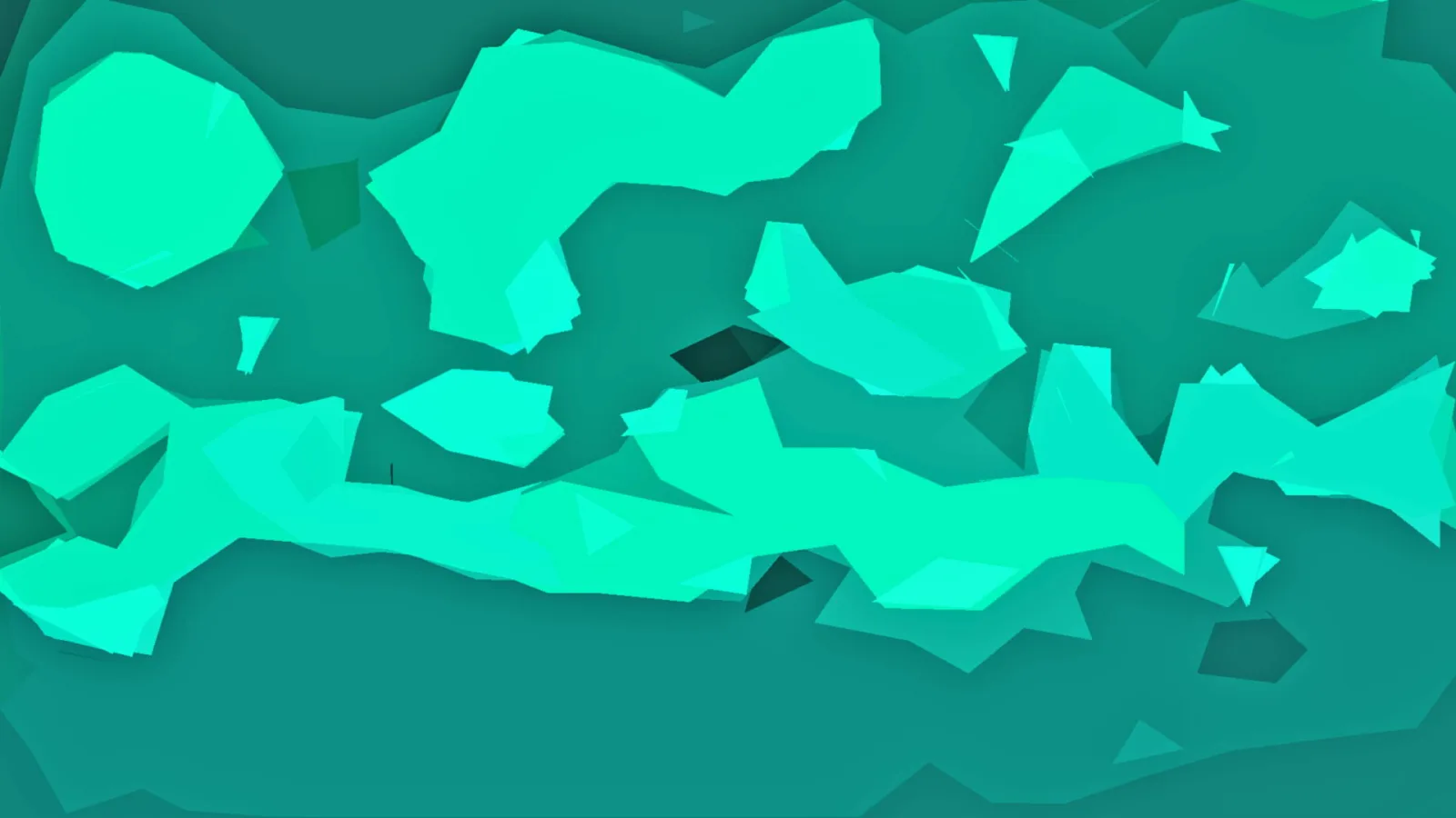 Abstrakte Komposition aus türkisen und mintgrünen polygonalen Flächen auf dunkelgrünem Hintergrund