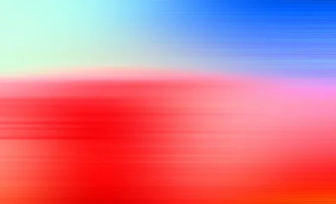 Abstrakte Fläche mit horizontalen Schlieren: oben links mintgrün, oben rechts kräftiges Blau, unten warmes Rot bis Rosa mit feinen Linien.