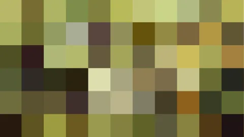 Rechteckiges Raster aus farbigen Quadraten in Oliv-, Gelb-, Braun- und Dunkelgrüntönen, das ein pixeliges Mosaik bildet.