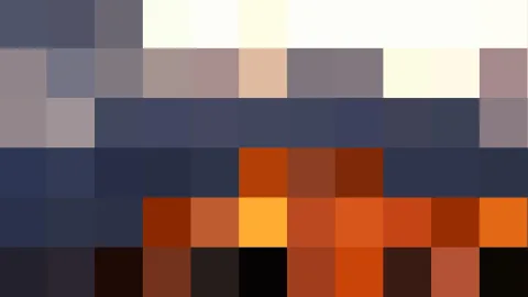 Abstrakte Komposition aus rechteckigen Farbblöcken in Weiß, Grau, Dunkelblau, Rostrot und Orange, zeilenweise angeordnet.
