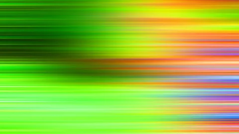 Horizontal verwischte Streifen in Grün, Gelb, Orange und Blau, links dunkler, rechts heller und bunter.