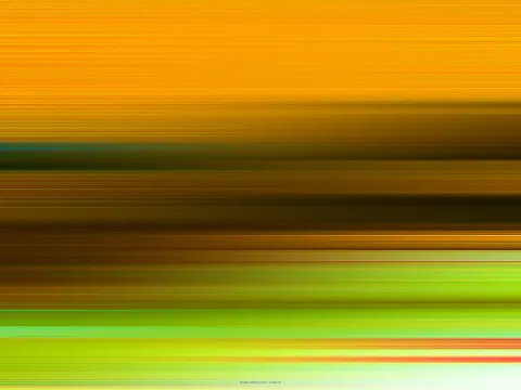 Abstraktes Bild mit horizontalen, verwischten Streifen in Orange, Gelb, Dunkelbraun und Grün, die von oben nach unten ineinander übergehen.