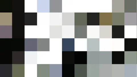 Mosaik aus quadratischen Pixelblöcken in Weiß, Grau, Schwarz sowie gedämpftem Grün, Braun und Blau