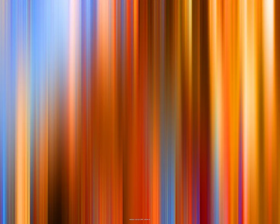 Abstrakte Komposition aus vertikalen, verwischten Streifen in Blau, Orange, Gelb und Rot, die von links nach rechts ineinander übergehen.
